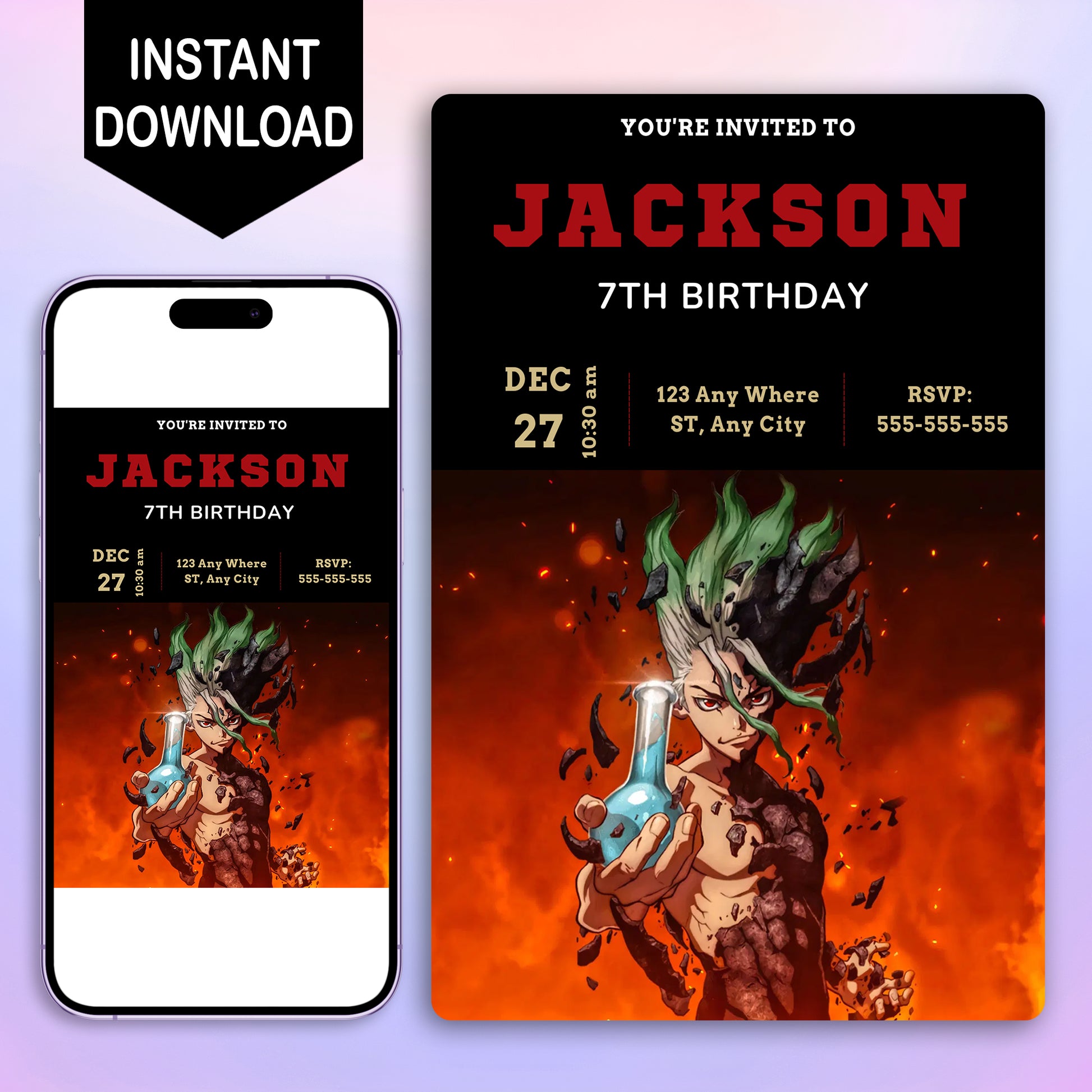 Dr. Stone Birthday Invitation Template - CreativeRino