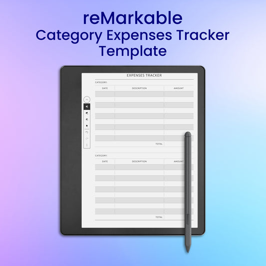 reMarkable 2 Category Expenses Tracker Template Planner Template