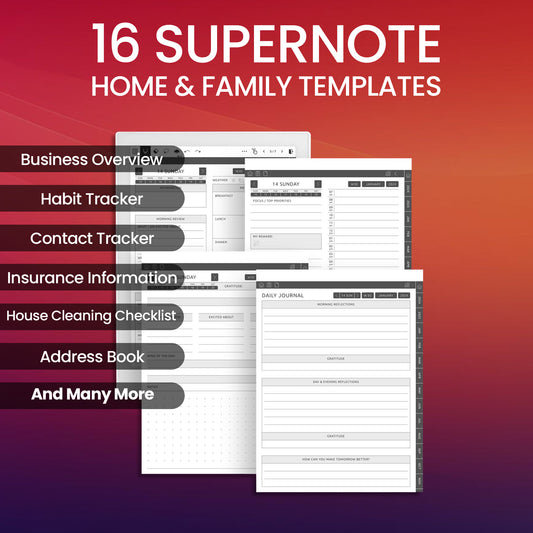 16 Supernote Home & Family Template Planner Template Bundle