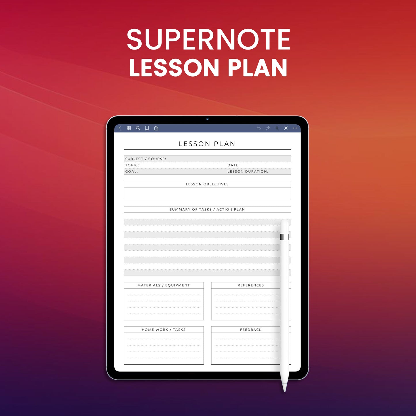 Supernote Lesson Plan Planner Template