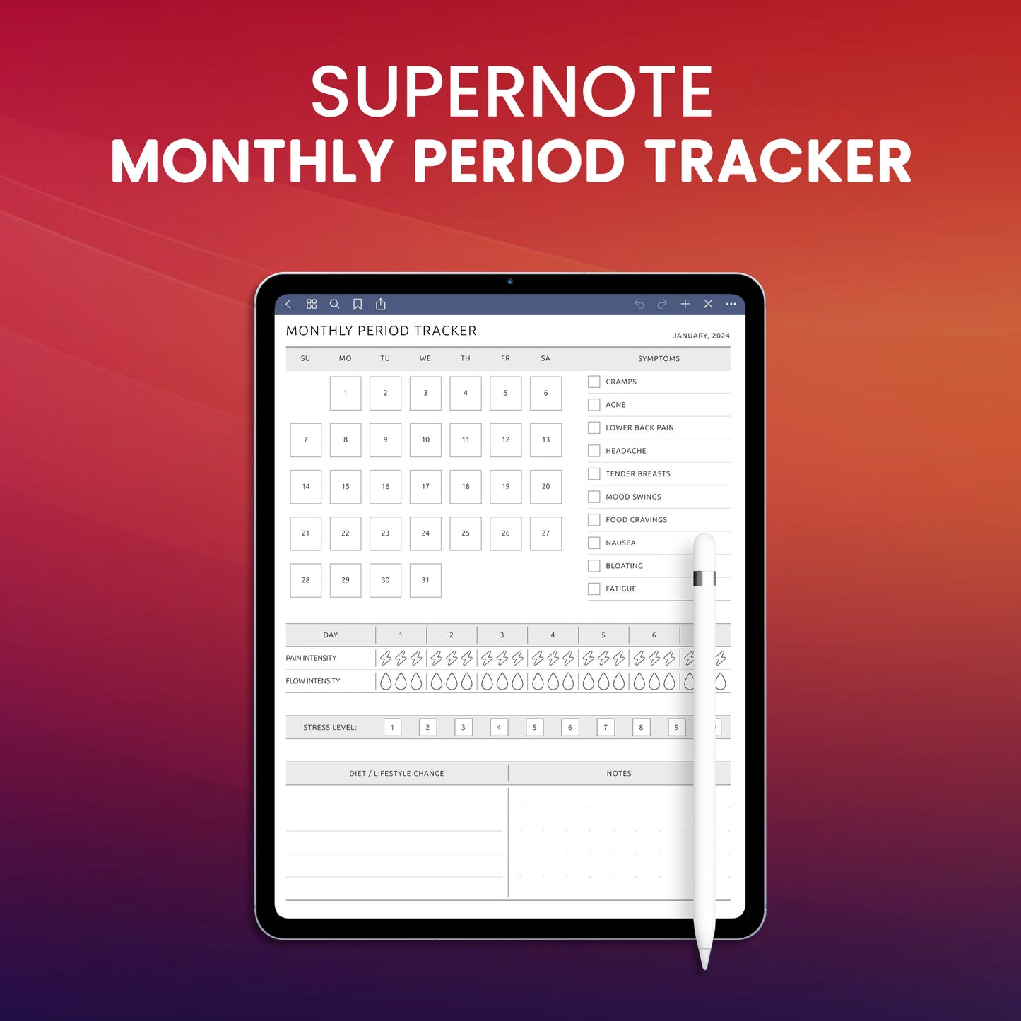 Supernote Monthly Period Tracker Planner Template