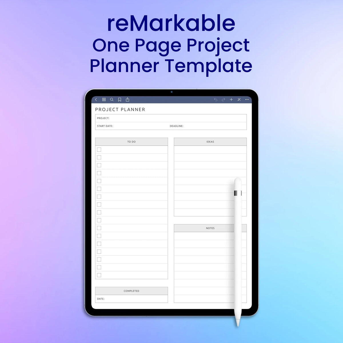 One Page Project Plan Example reMarkable 2 One Page Project Planner Template – CreativeRino