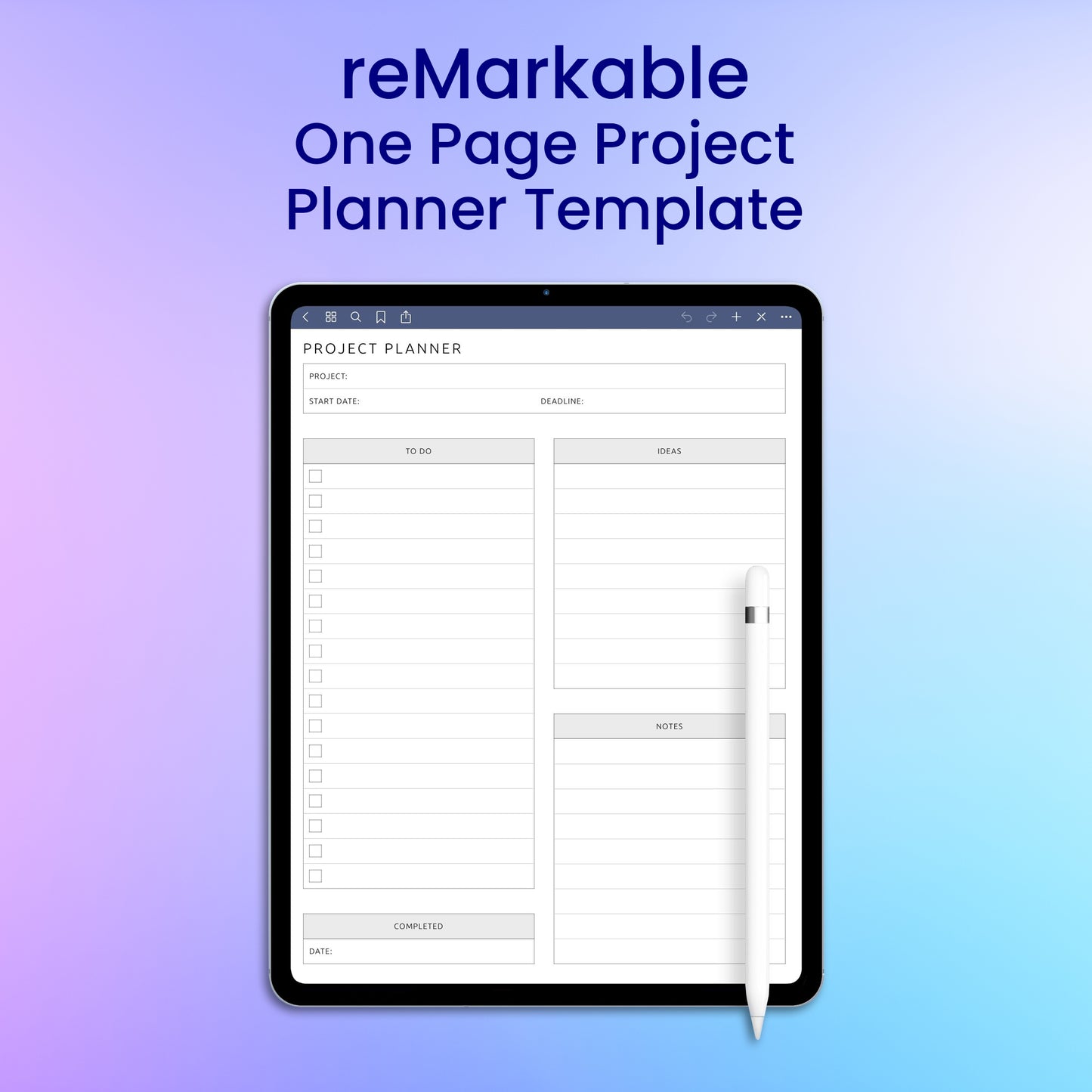 reMarkable 2 One Page Project Planner Template