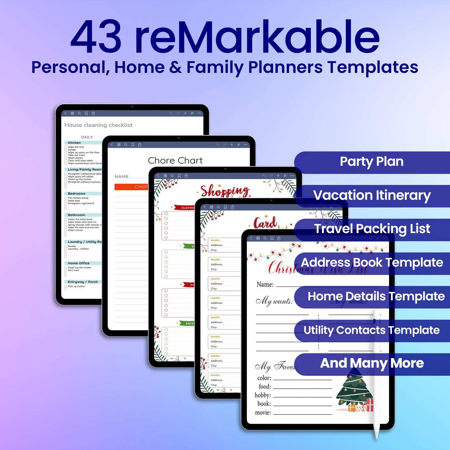 43 reMarkable 2 Personal, Home & Family Planners Template Bundle