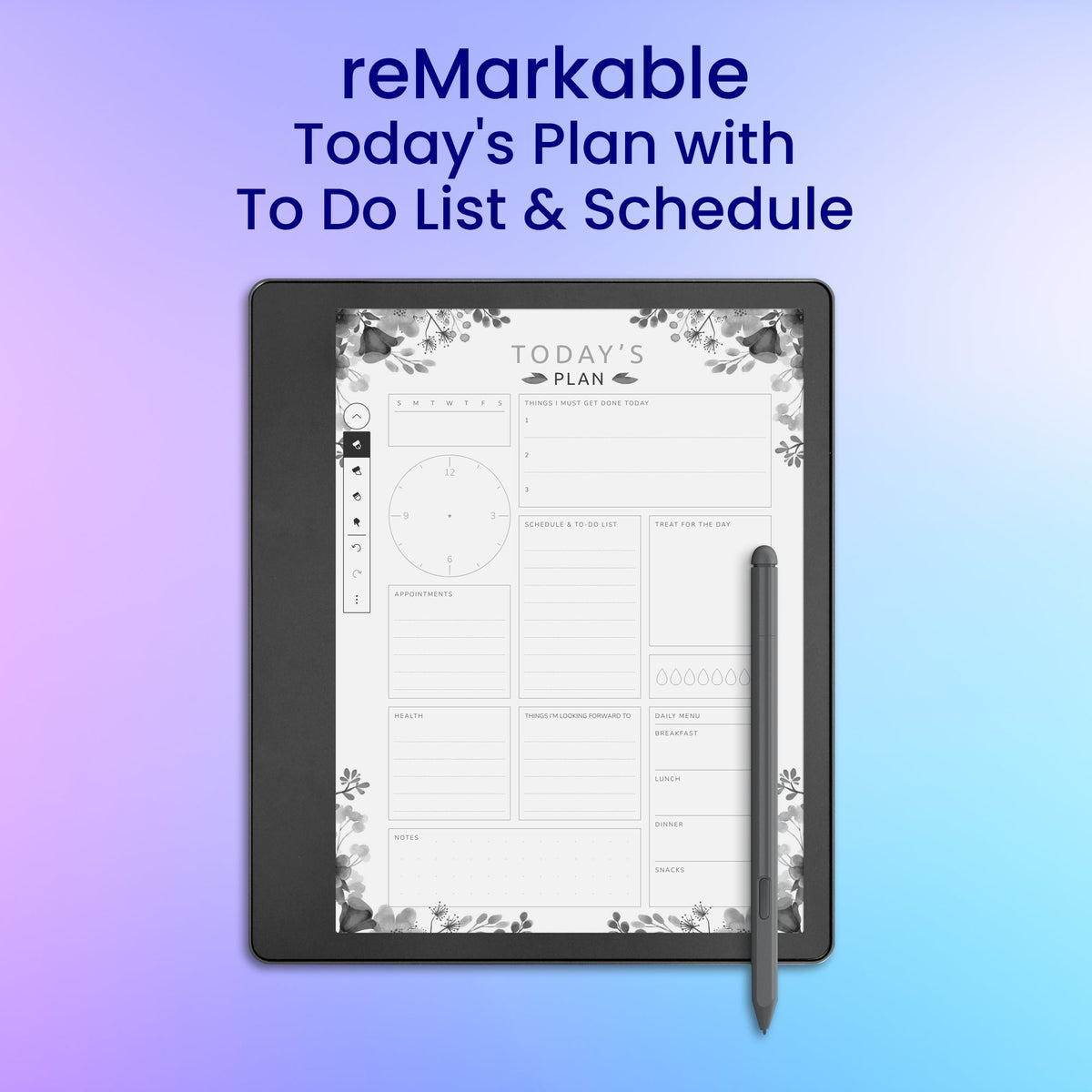 reMarkable 2 Today's Plan with To Do List & Schedule Planner Template ...