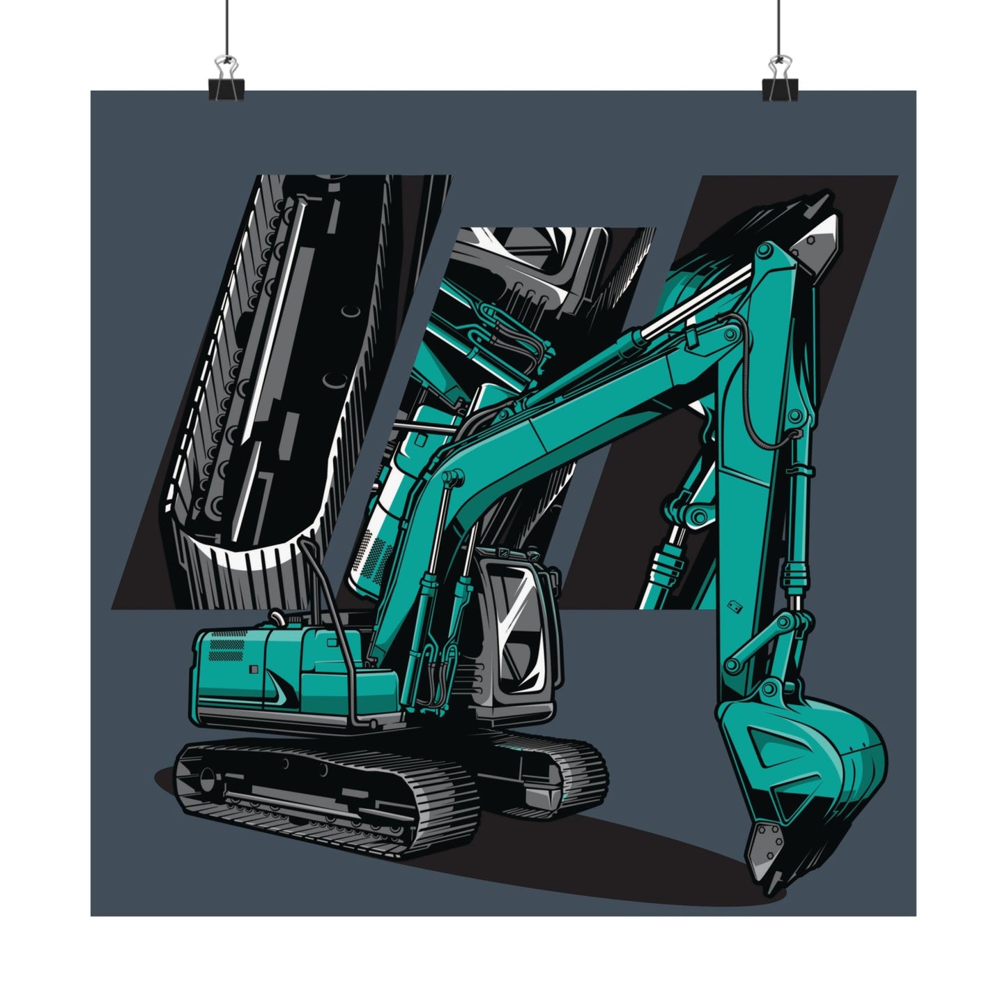 Excavator Matte Square Poster - Construction Art for Home & Office Decor - CreativeRino
