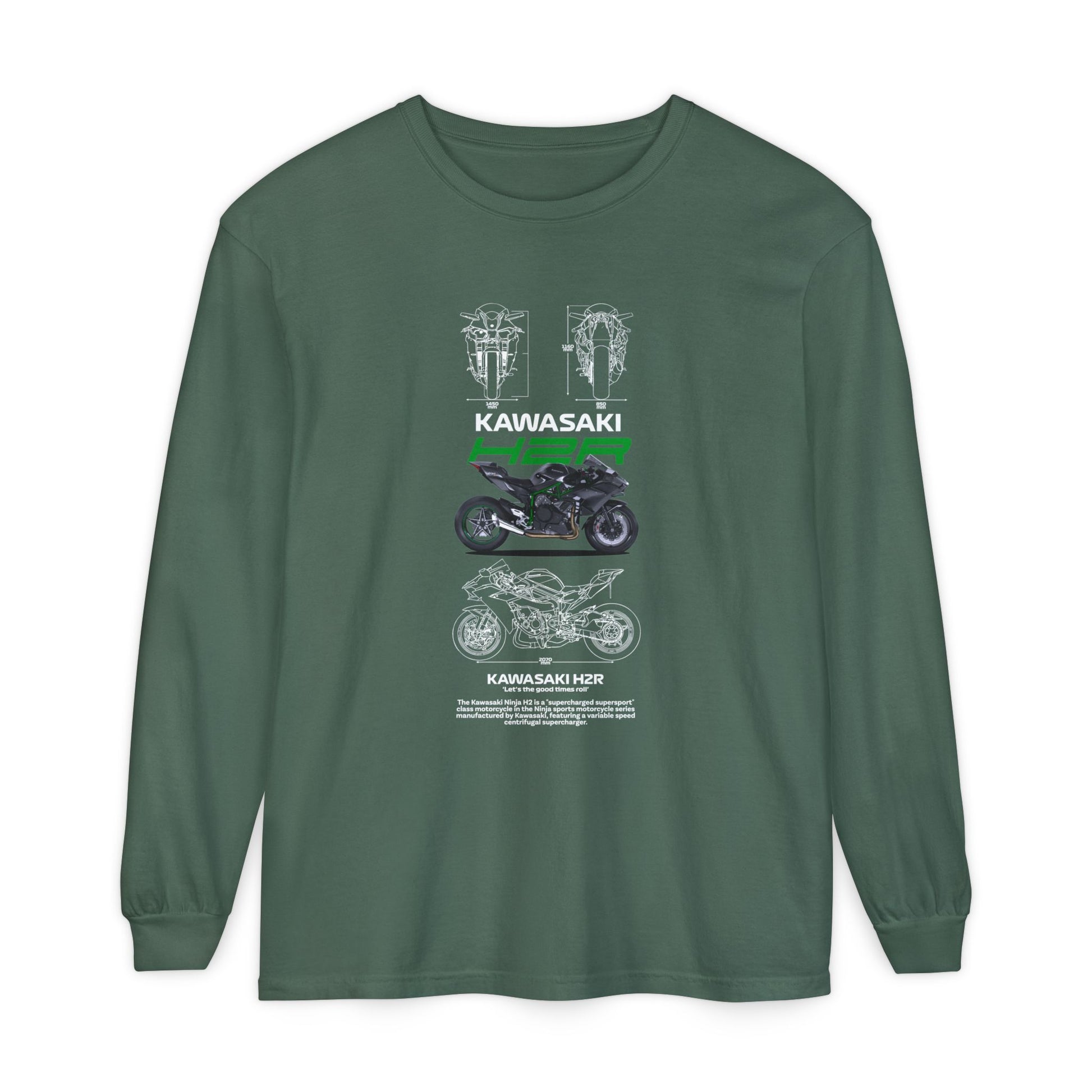 Kawasaki H2R Unisex Long Sleeve T-Shirt - Vintage Motorcycle Graphic Tee - CreativeRino
