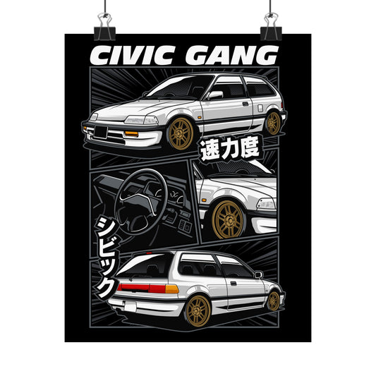 Civic Gang Matte Vertical Poster - Car Enthusiast Wall Art - CreativeRino