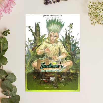 Dr. Stone Birthday Invitation Template - CreativeRino