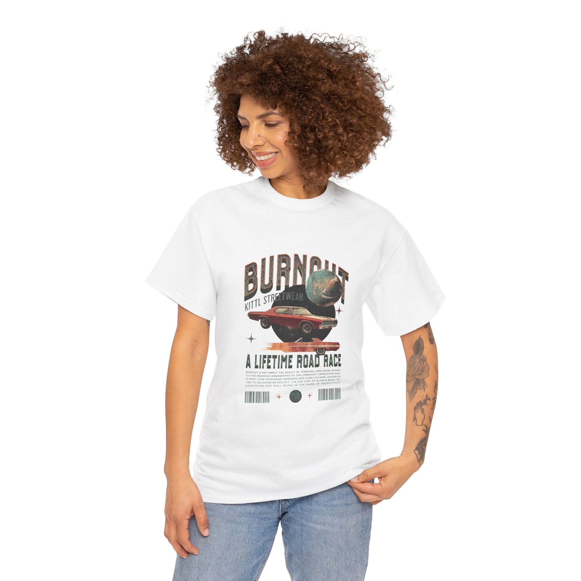 Burnout Road Race Unisex Heavy Cotton Tee - Vintage Graphic T-Shirt for Car Enthusiasts - CreativeRino