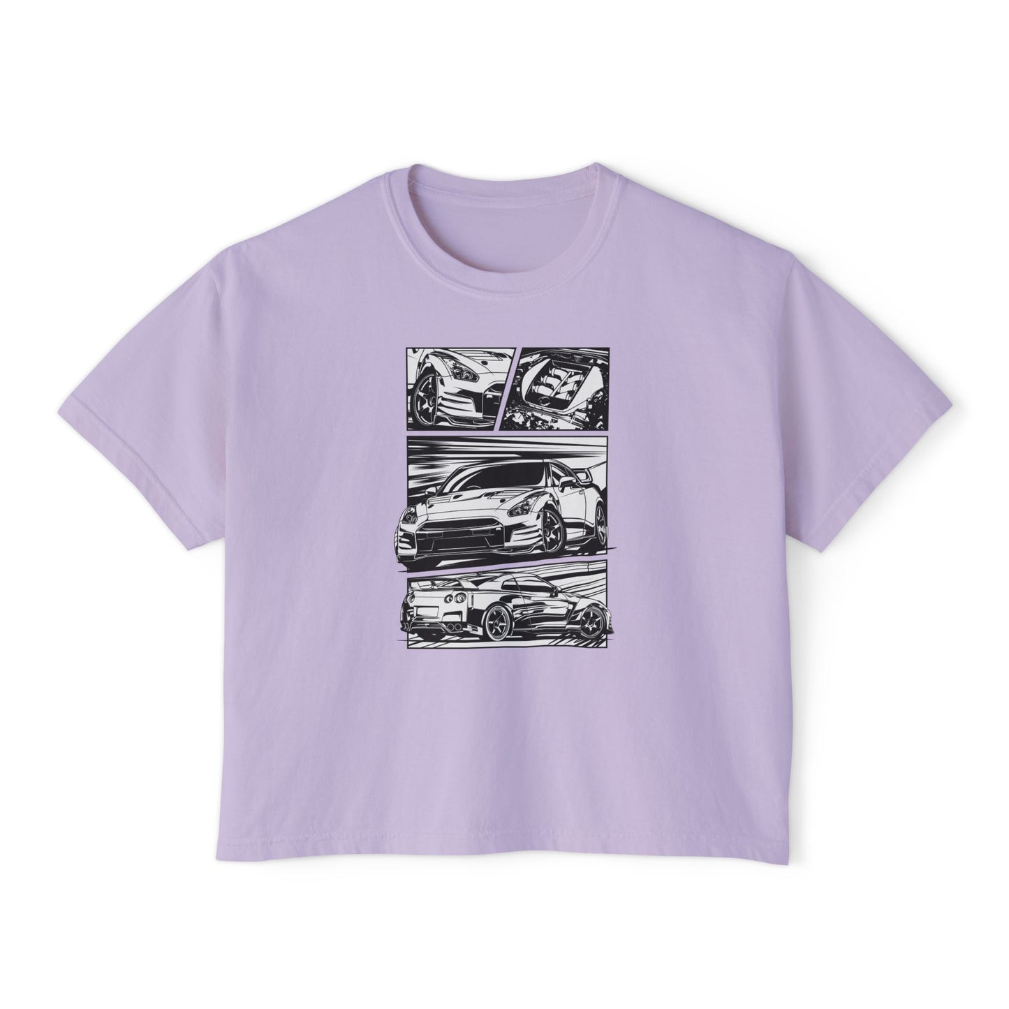 Sleek Cars Women's Boxy Tee - Casual Graphic Shirt for Car Enthusiasts - CreativeRino