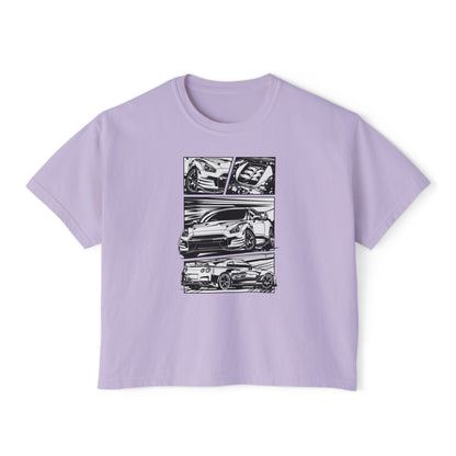 Sleek Cars Women's Boxy Tee - Casual Graphic Shirt for Car Enthusiasts - CreativeRino