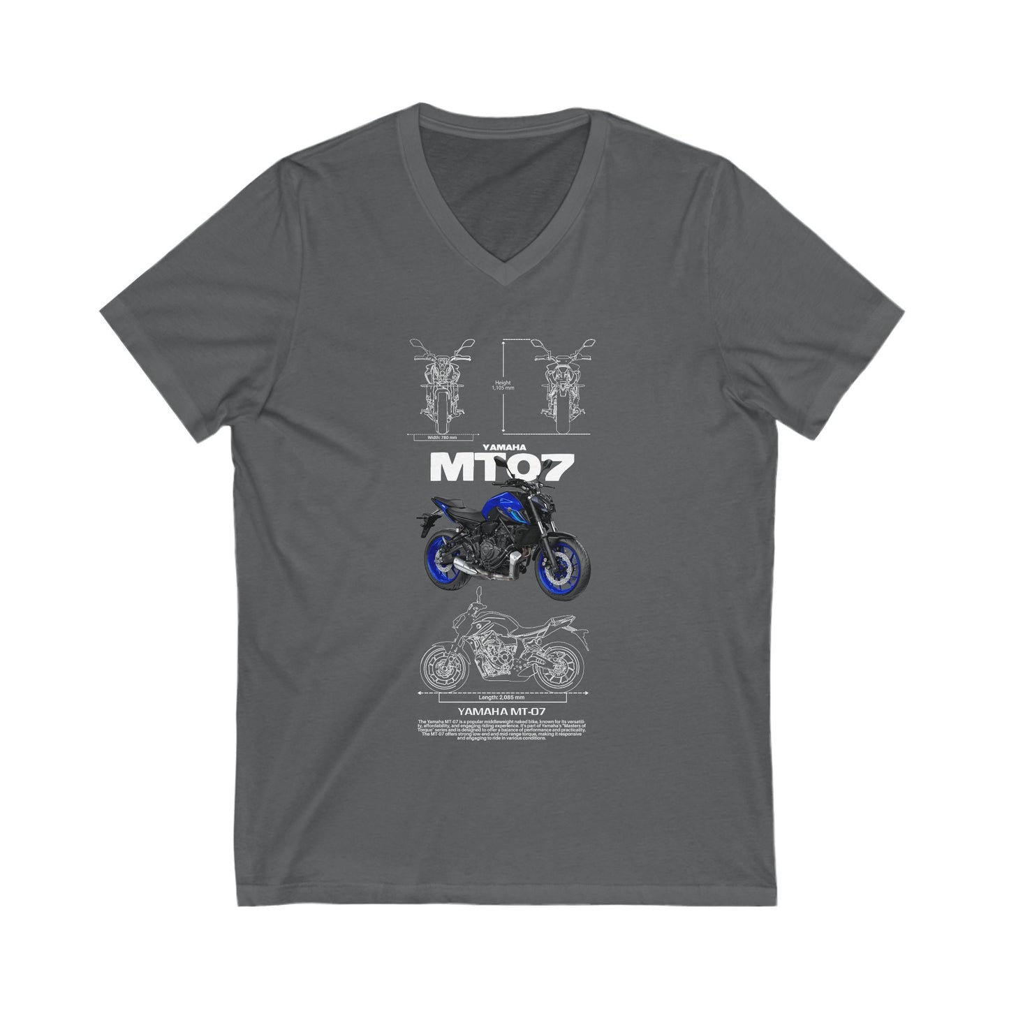 Yamaha MT-07 V-Neck Tee Motorcycle Graphic T-Shirt for Bikers - CreativeRino