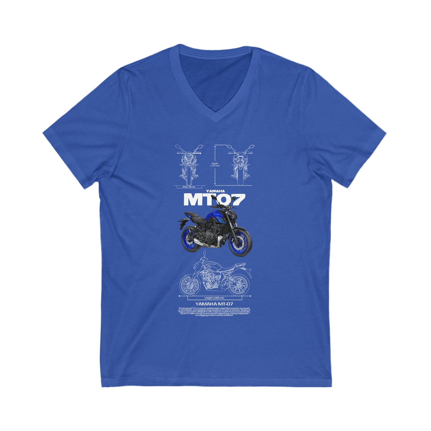 Yamaha MT-07 V-Neck Tee Motorcycle Graphic T-Shirt for Bikers - CreativeRino