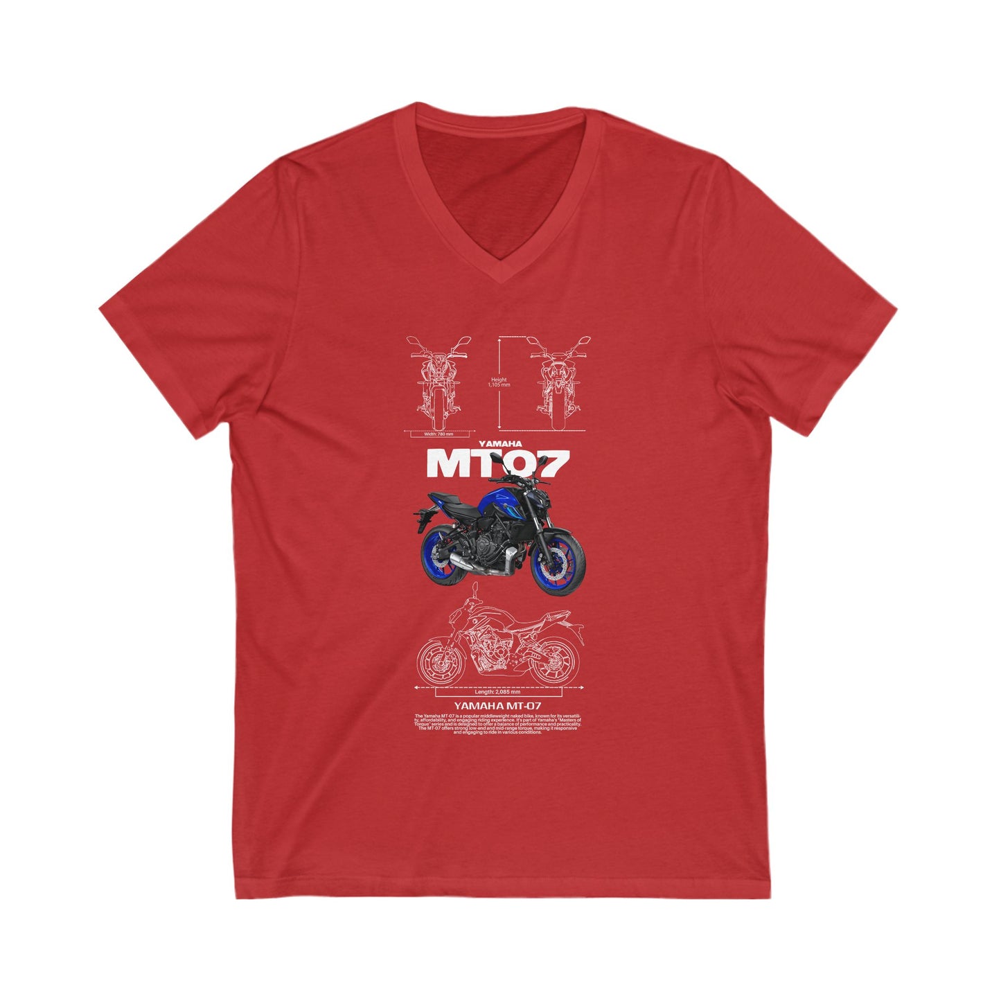 Yamaha MT-07 V-Neck Tee Motorcycle Graphic T-Shirt for Bikers - CreativeRino
