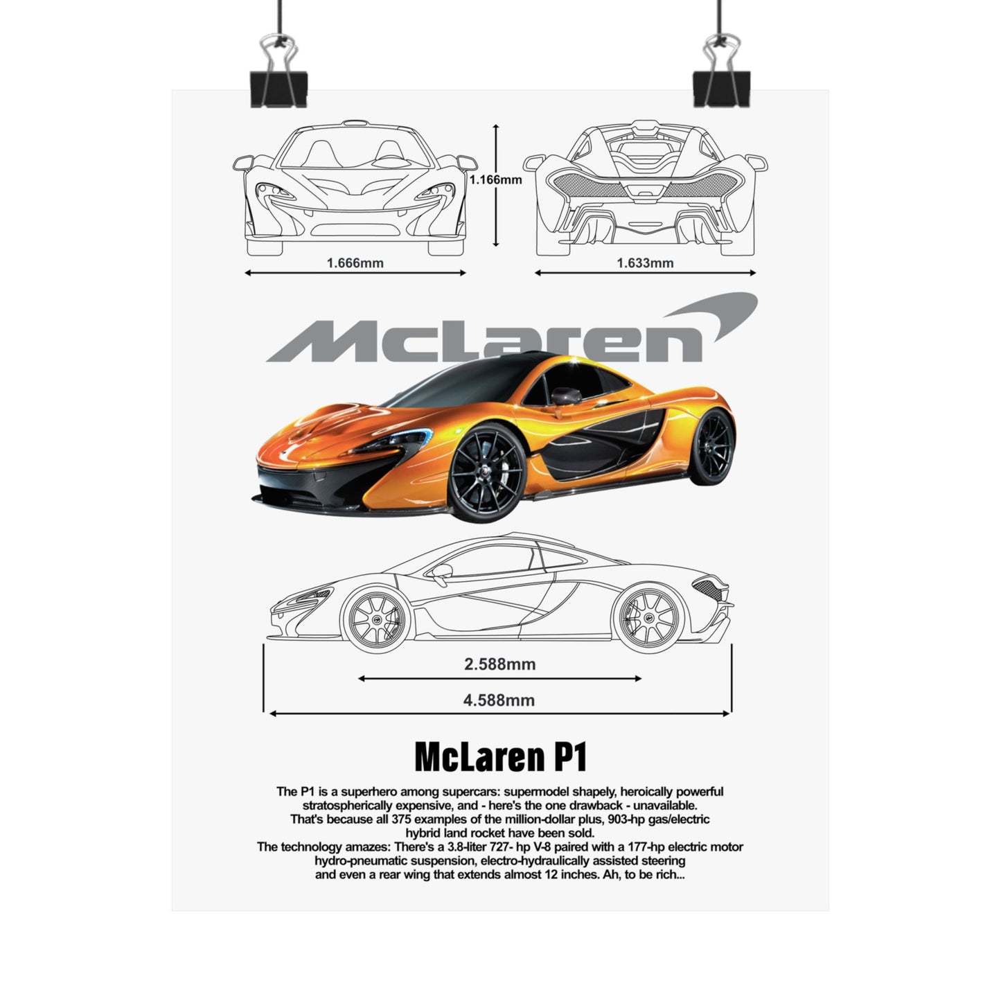 McLaren P1 Matte Vertical Poster - Sporty Car Wall Art for Auto Enthusiasts - CreativeRino