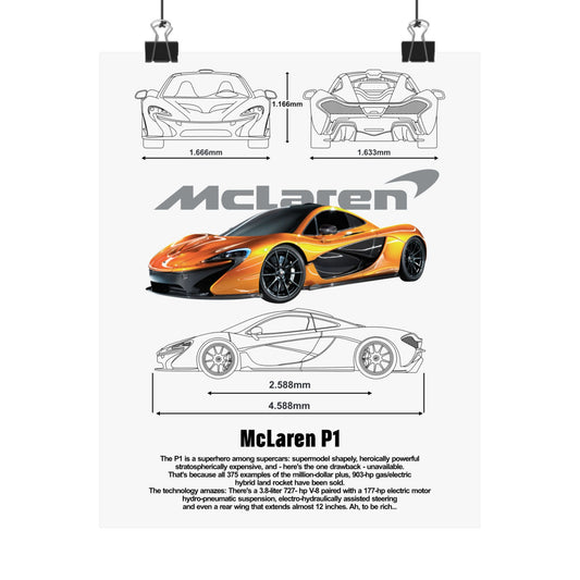McLaren P1 Matte Vertical Poster - Sporty Car Wall Art for Auto Enthusiasts - CreativeRino