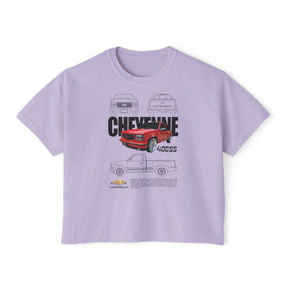 Chevrolet Cheyene 400 SS Boxy Tee for Women - Retro Car Graphic T-Shirt - CreativeRino