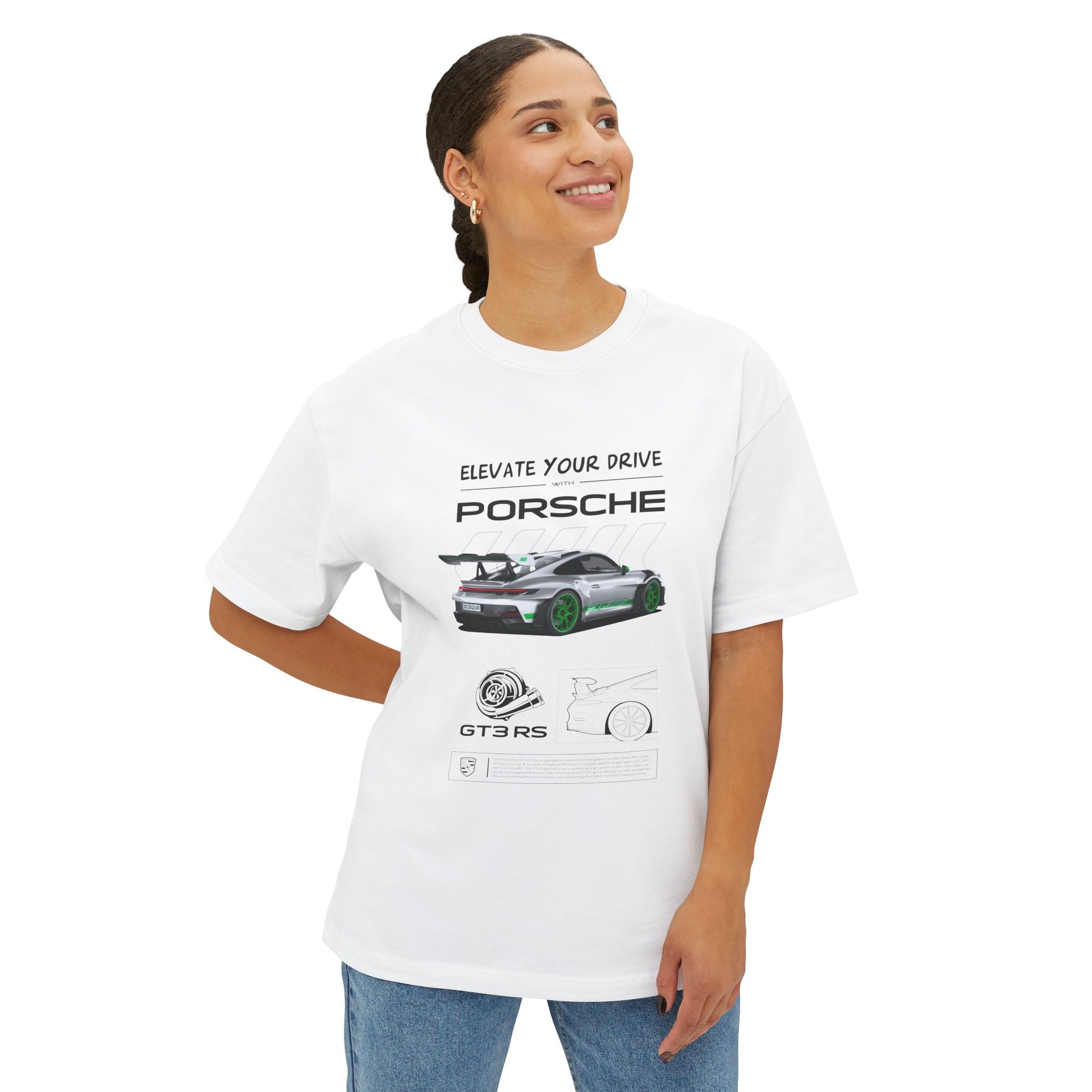 Elevate Your Drive Unisex Oversized Boxy Tee - Porsche GT3RS Graphic T-Shirt - CreativeRino