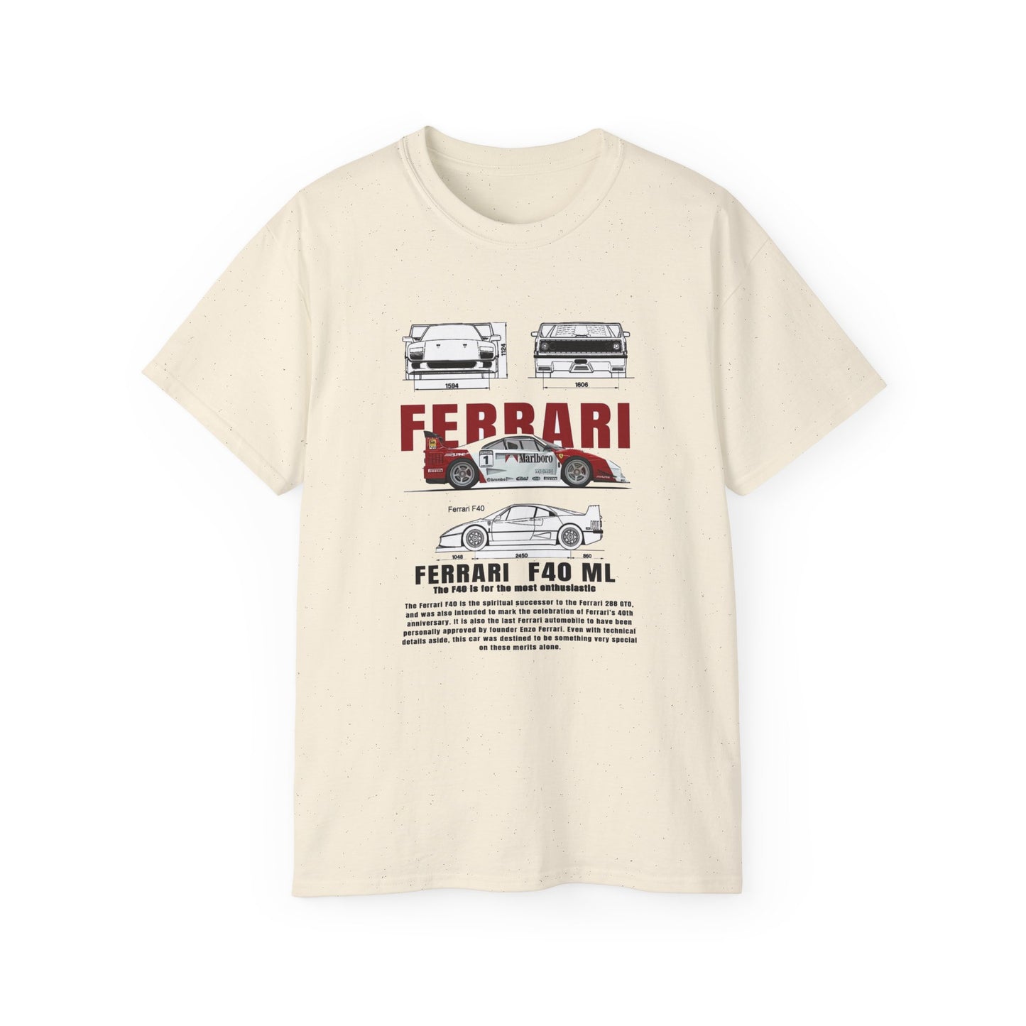 Ferrari F40 Multi-Graphic Unisex Ultra Cotton Tee | Car Enthusiast Gift T-shirt - CreativeRino