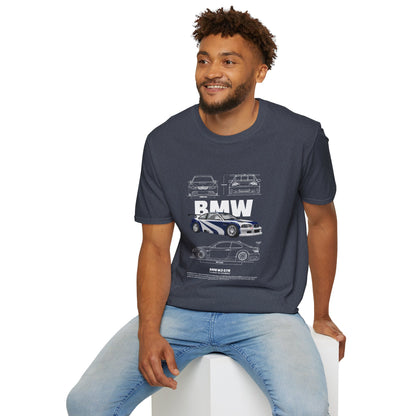 BMW M3 GTR Graphic Unisex Softstyle T-Shirt - Racing Car Design - CreativeRino