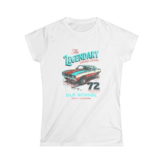 Vintage Car Graphic Women's Softstyle Tee - 'The Legendary Old School' T-shirt - CreativeRino