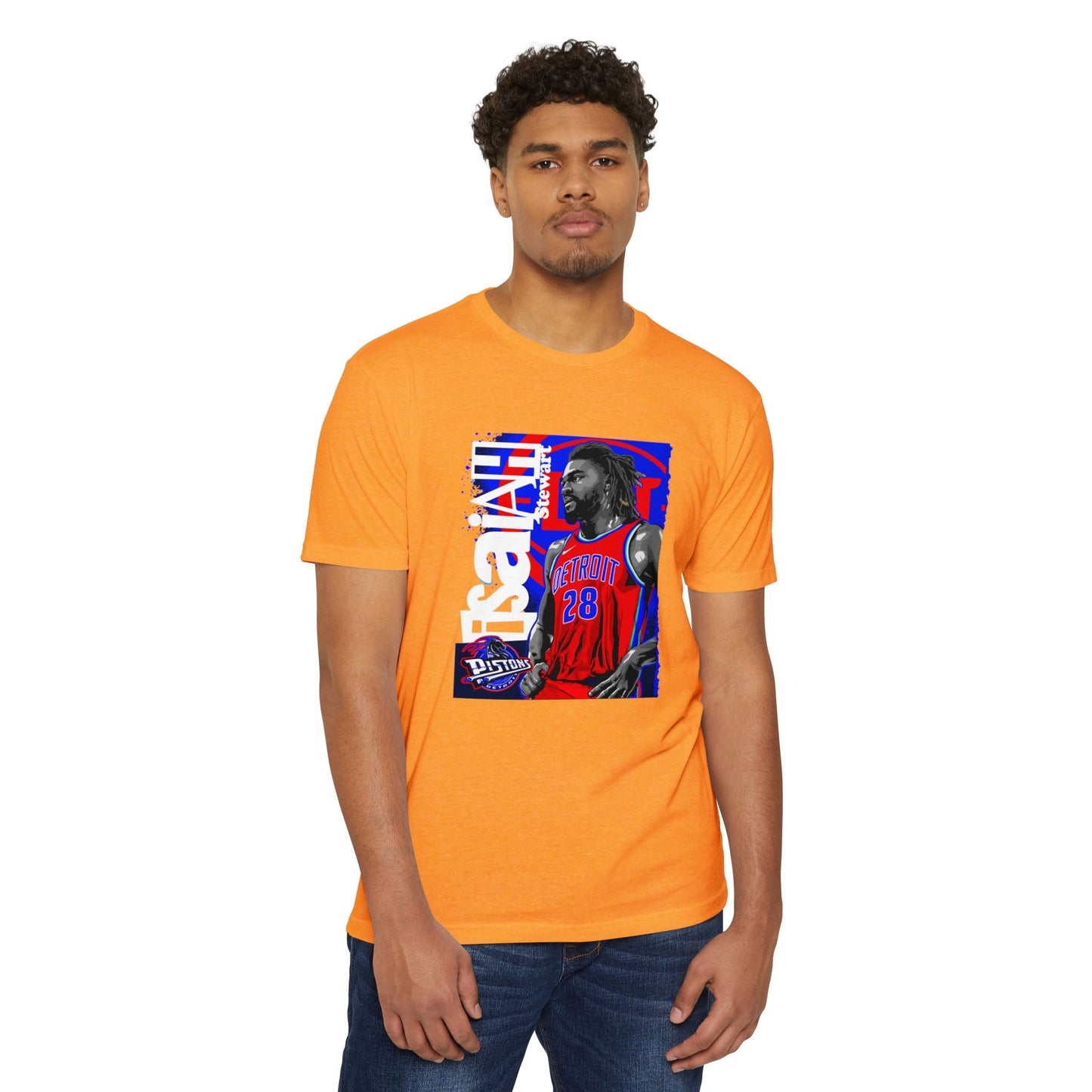 Isaiah Stewart Basketball Unisex CVC Jersey T-shirt - Vibrant Orange Graphic Tee - CreativeRino