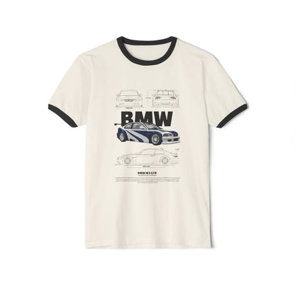 BMW M3 GTR Classic Car Unisex Ringer T-Shirt - Retro Automotive Design - CreativeRino