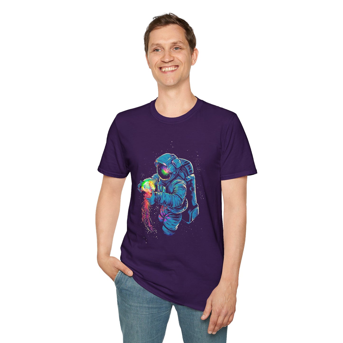 Astronaut with Jellyfish Graphic Tee - Unisex Softstyle T-Shirt - CreativeRino
