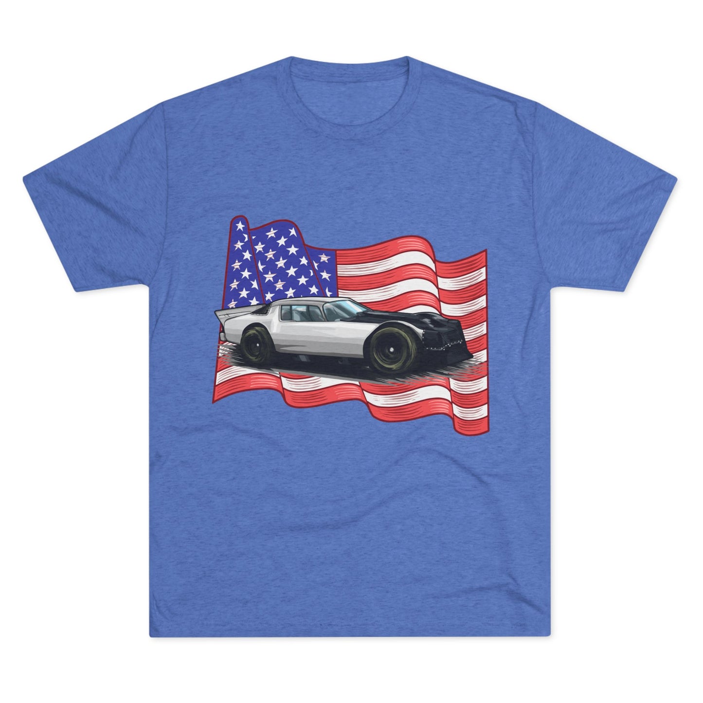 American Flag Car Unisex Tri-Blend Crew Tee - CreativeRino