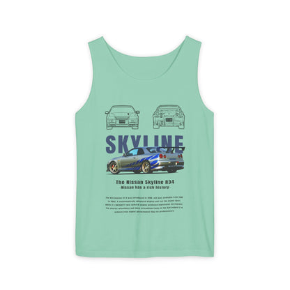Nissan Skyline Garment-Dyed Tank Top - Vintage Car Enthusiast T-shirt - CreativeRino