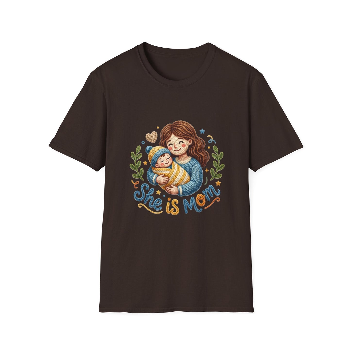 She Is Mom T-Shirt — Cute Mom & Baby Illustration, Mother’s Day Gift Tee Printify
