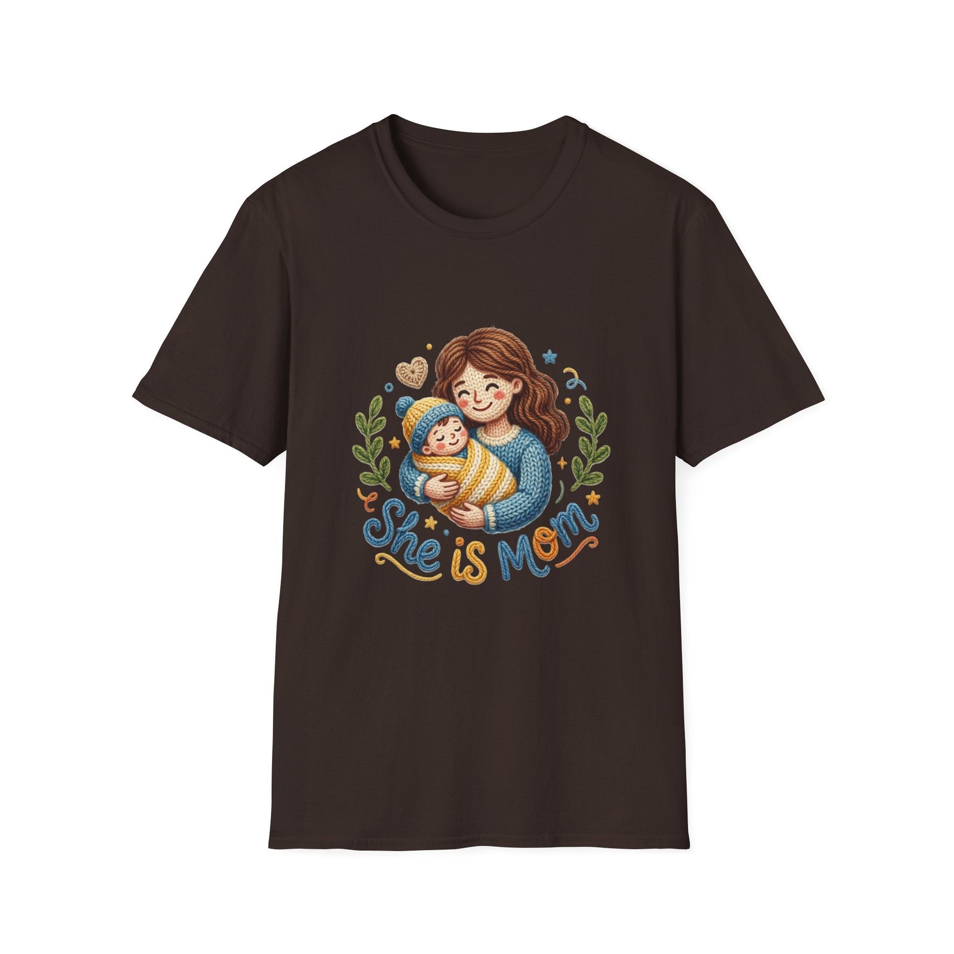 She Is Mom T-Shirt — Cute Mom & Baby Illustration, Mother’s Day Gift Tee Printify