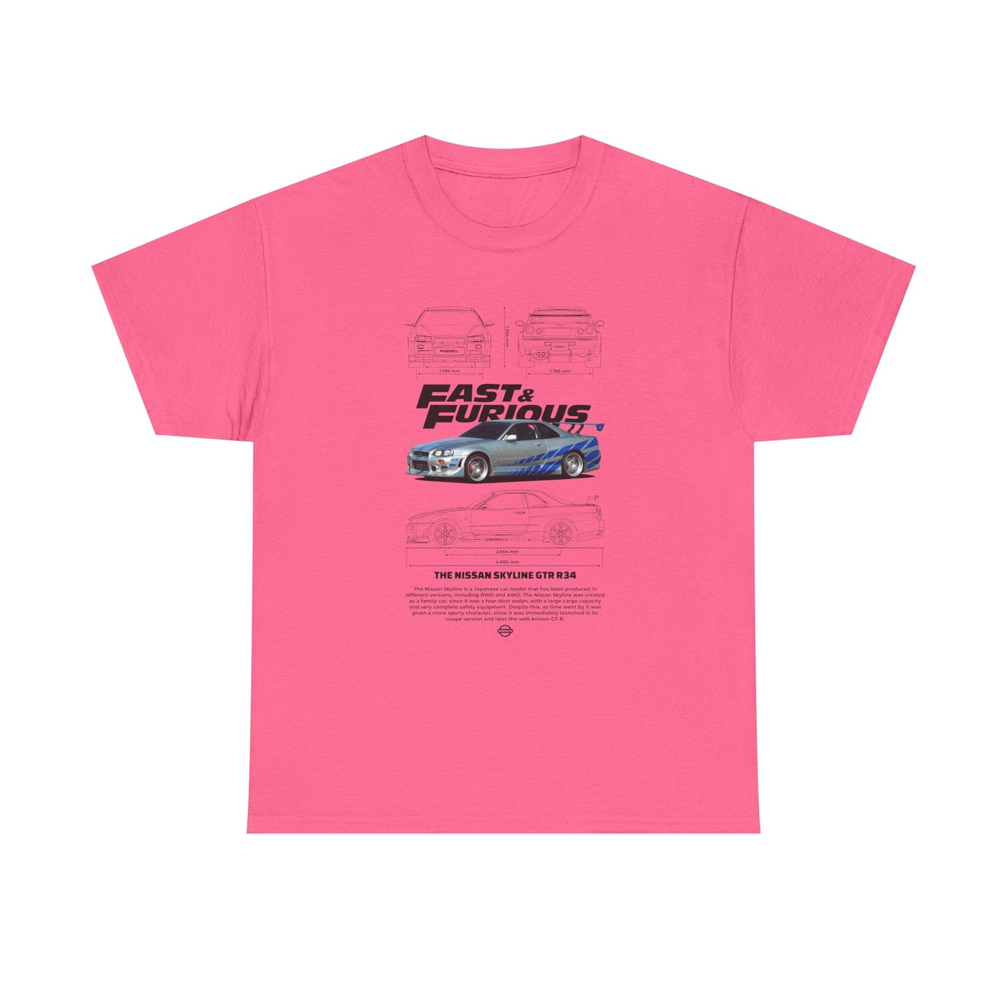 Fast & Furious Unisex Heavy Cotton Tee - Skyline GT-R 34 Graphic T-shirt - CreativeRino