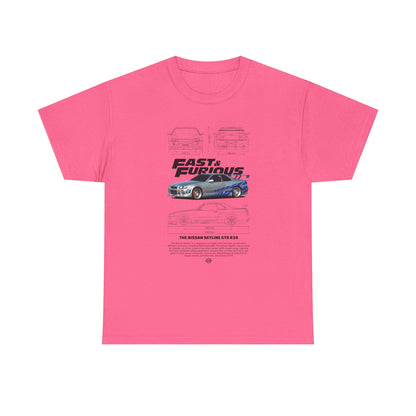 Fast & Furious Unisex Heavy Cotton Tee - Skyline GT-R 34 Graphic T-shirt - CreativeRino