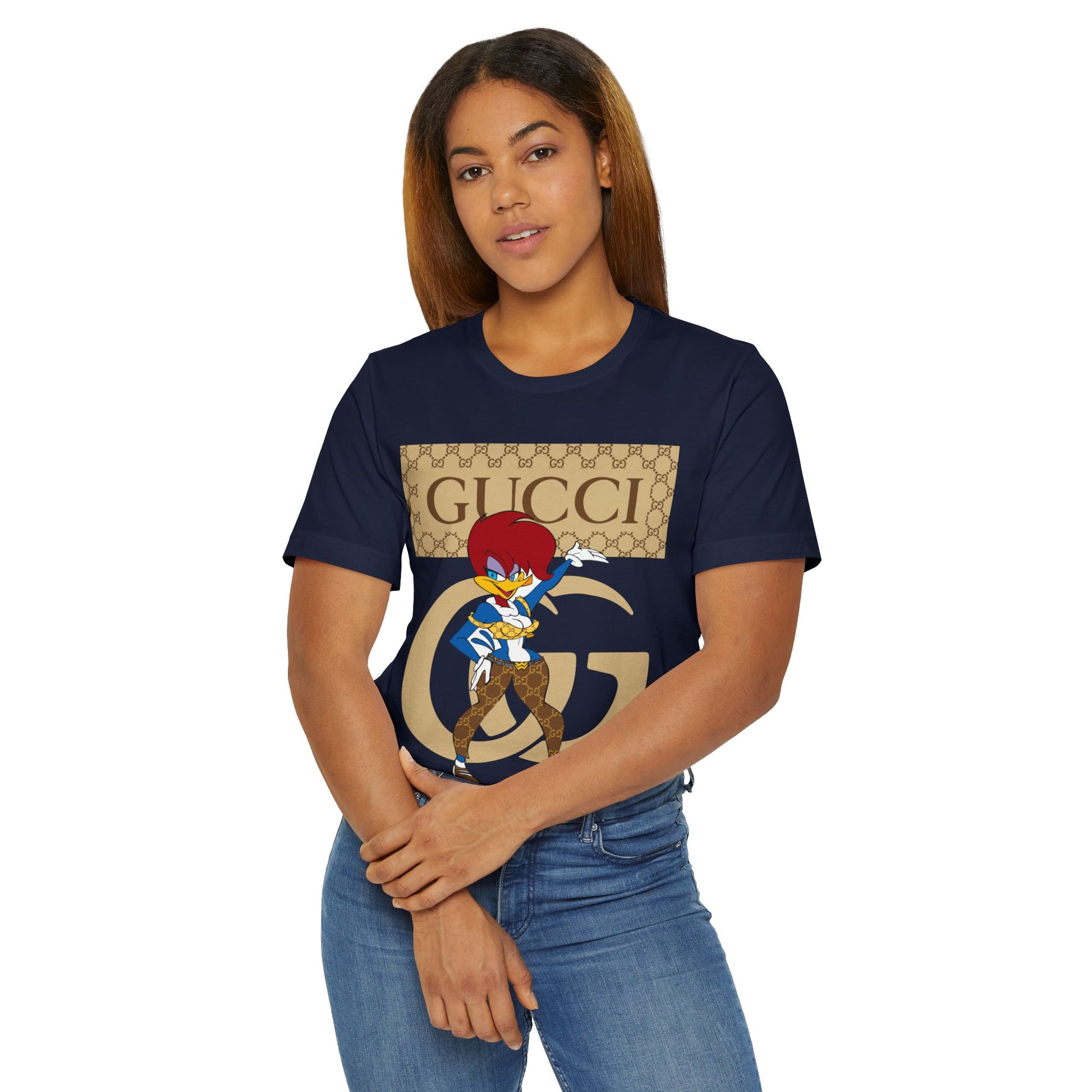 Trendy Cartoon Graphic Unisex Jersey T-Shirt - Gucci Inspired Art - CreativeRino