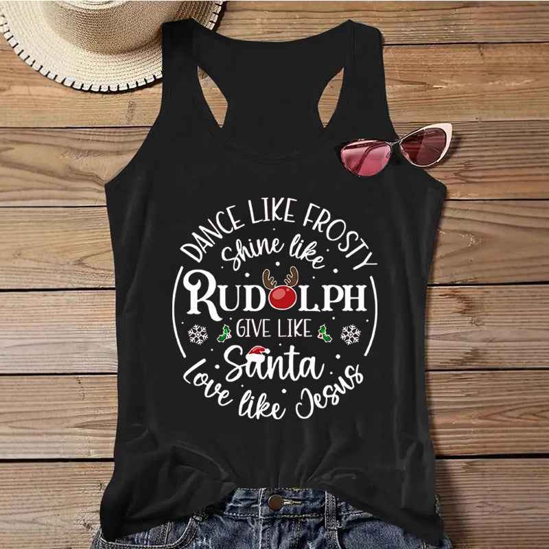 Women's Christmas Print Tank Top | Festive Racerback/Flowy Sleeveless Shirt | Tropical Holiday or Workout Top eprolo