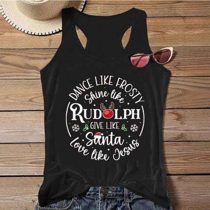 Women's Christmas Print Tank Top | Festive Racerback/Flowy Sleeveless Shirt | Tropical Holiday or Workout Top eprolo