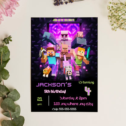 Minecraft Birthday Invitation Template - CreativeRino