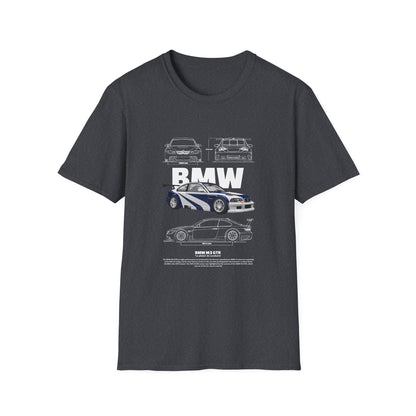 BMW M3 GTR Graphic Unisex Softstyle T-Shirt - Racing Car Design - CreativeRino