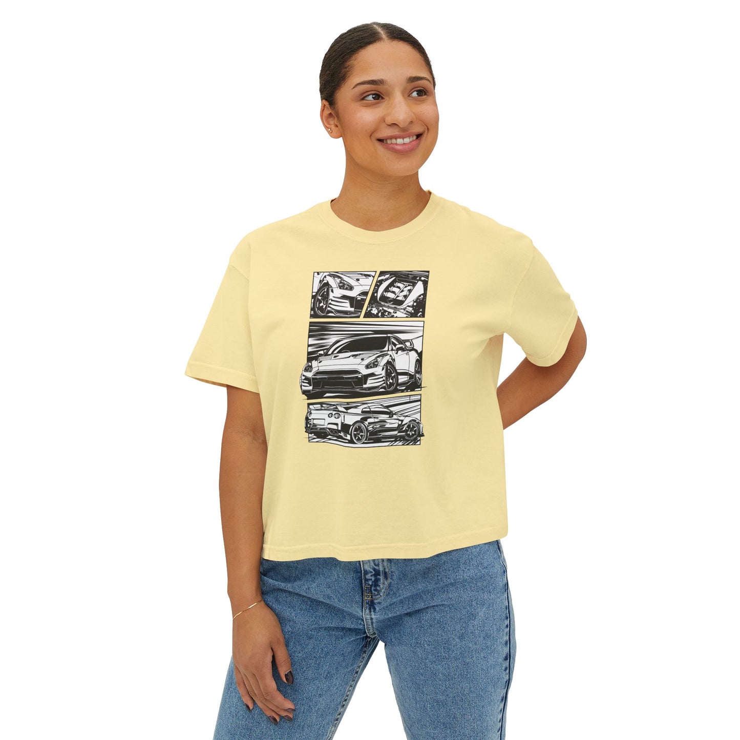 Sleek Cars Women's Boxy Tee - Casual Graphic Shirt for Car Enthusiasts - CreativeRino
