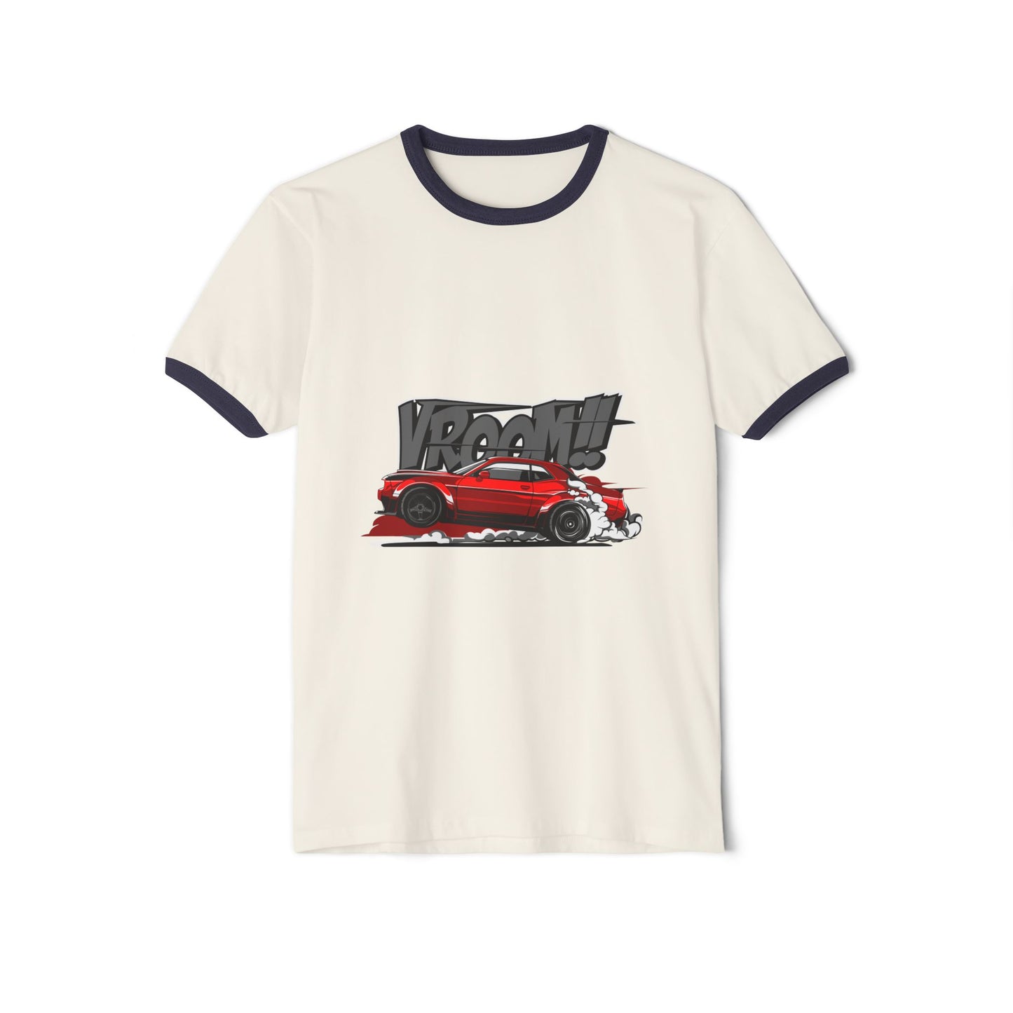 Vroom! Unisex Cotton Ringer T-Shirt for Car Enthusiasts - CreativeRino