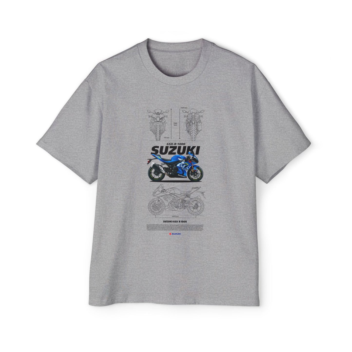 Suzuki GSX-R 1000 Men's Heavy Oversized Motorcycle T-shirt Graphic Casual Wear - CreativeRino
