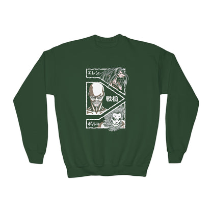 Attack on Titan Youth Anime-Inspired Crewneck Sweatshirt with Graphic Art - CreativeRino