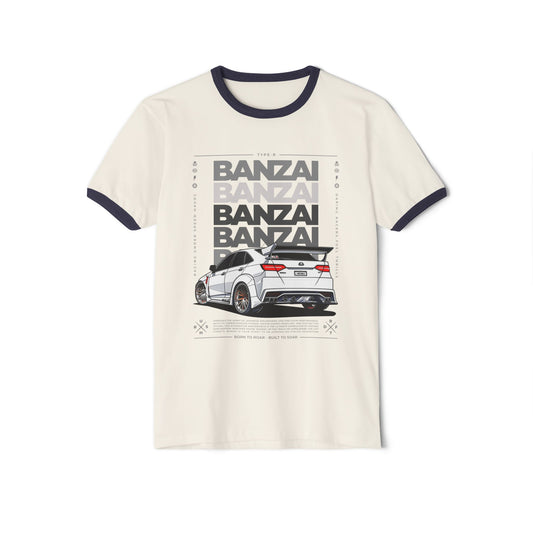 Banzai Racing Unisex Cotton Ringer T-Shirt - Car Enthusiast Apparel - CreativeRino