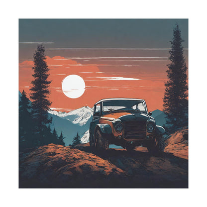 Vintage Adventure Matte Vertical Poster - Retro Jeep and Mountain Sunset Wall Art - CreativeRino