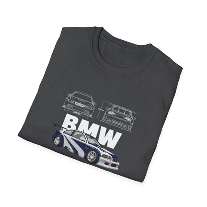BMW M3 GTR Graphic Unisex Softstyle T-Shirt - Racing Car Design - CreativeRino