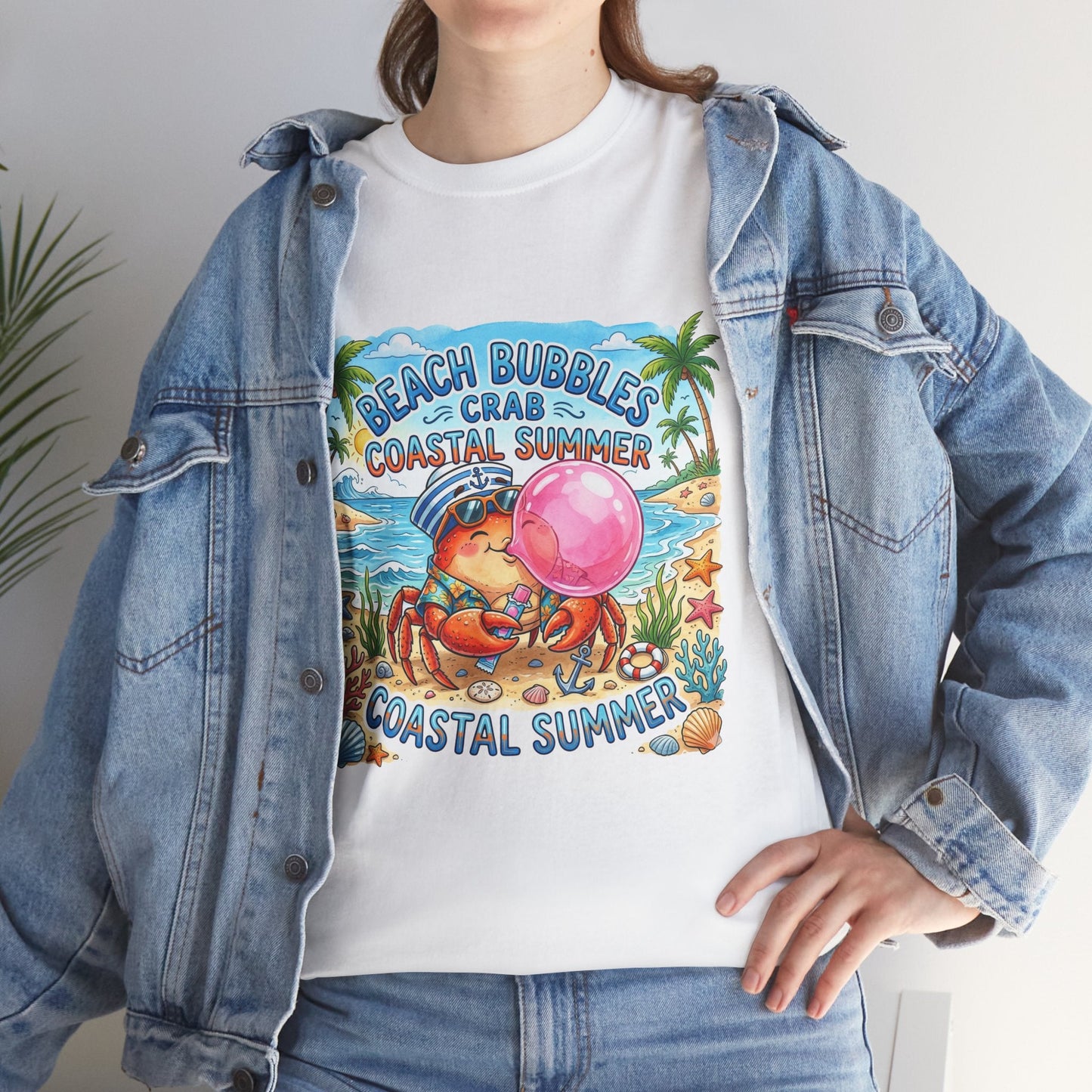 Beach Bubbles Crab Coastal Summer T-Shirt Printify