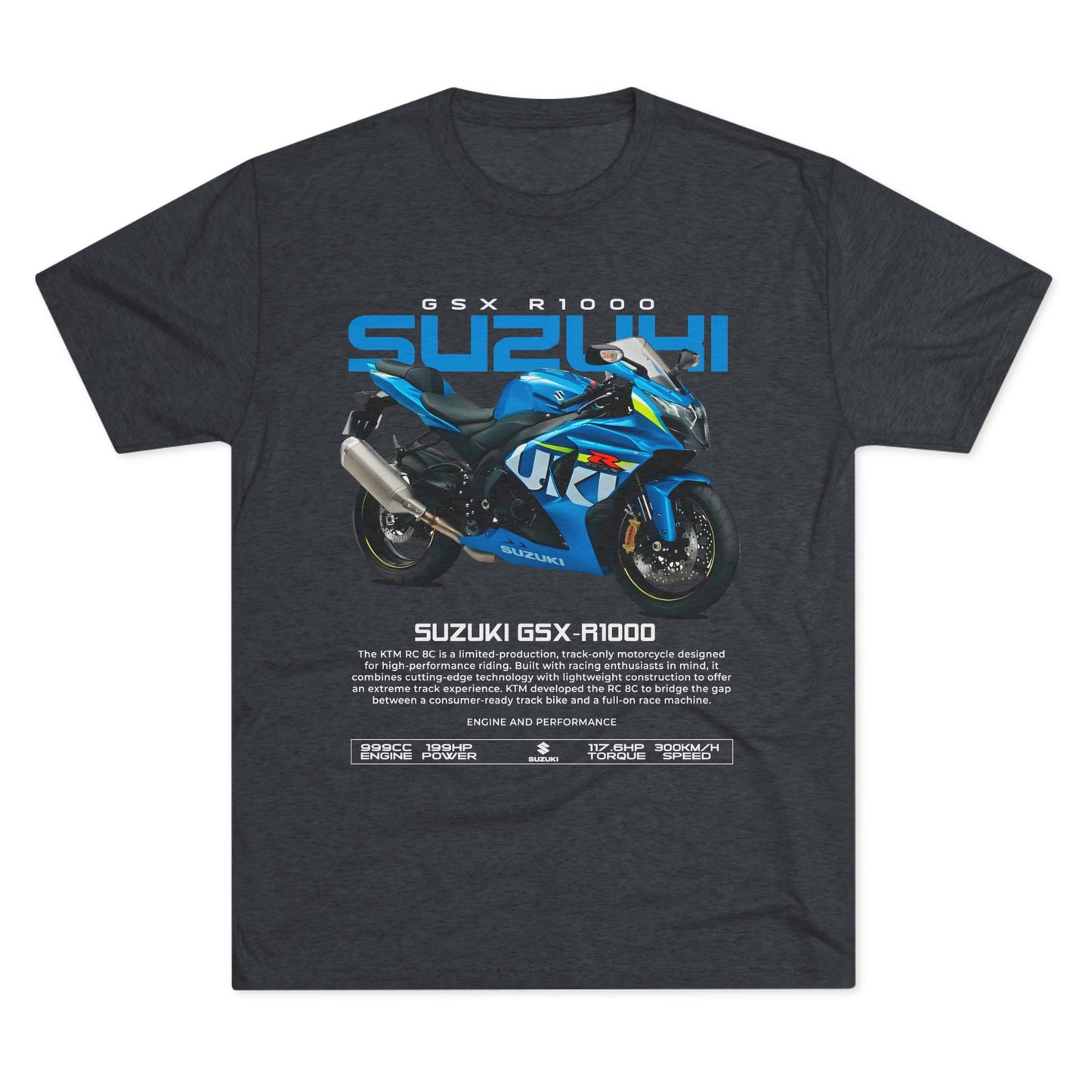 Suzuki GSX-R1000 Motorcycle Unisex Tri-Blend Crew T-shirt - Comfortable & Stylish Biker Apparel - CreativeRino