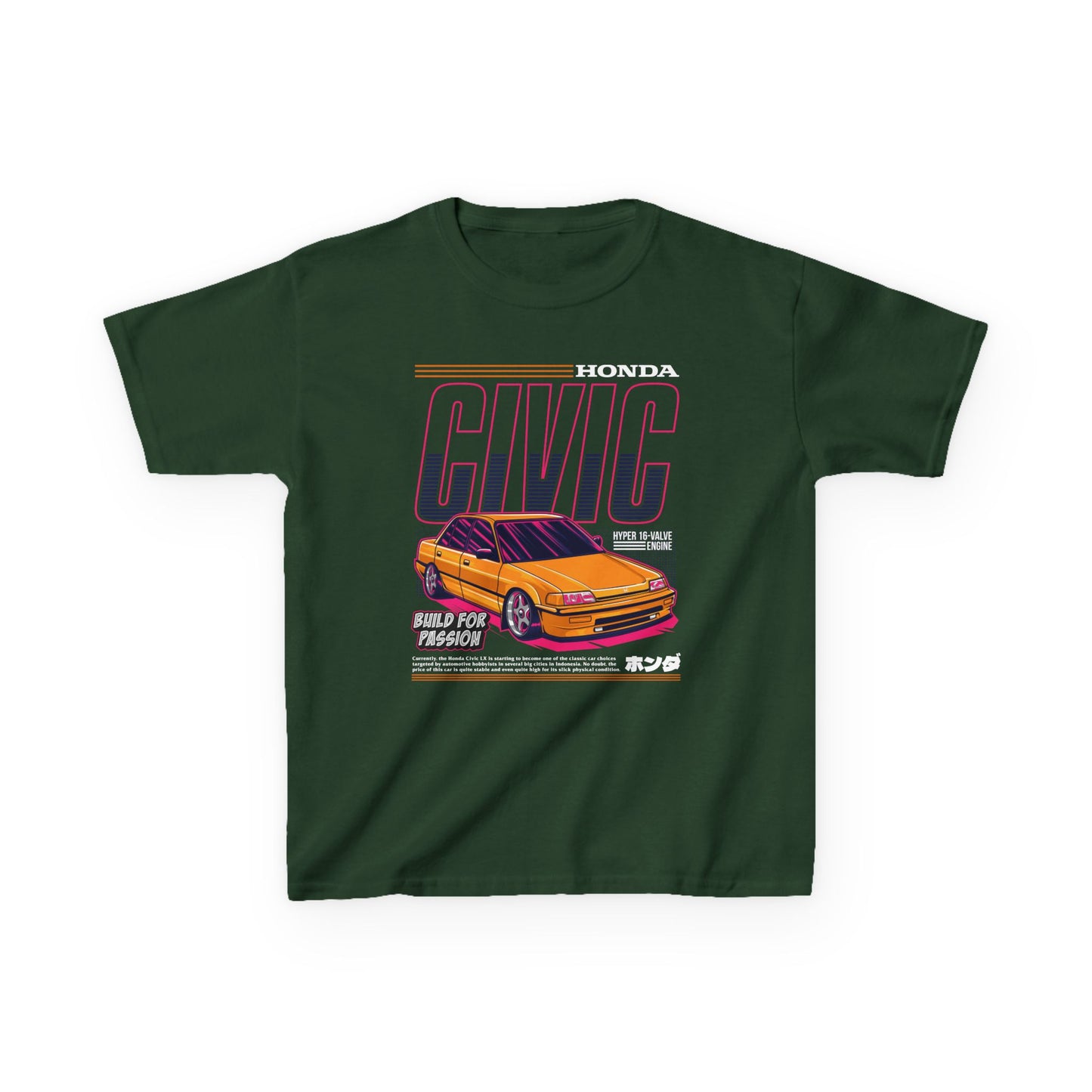 Honda Civic Kids Heavy Cotton™ Tee - Build for Passion - Perfect T-shirt for Young Car Enthusiasts - CreativeRino